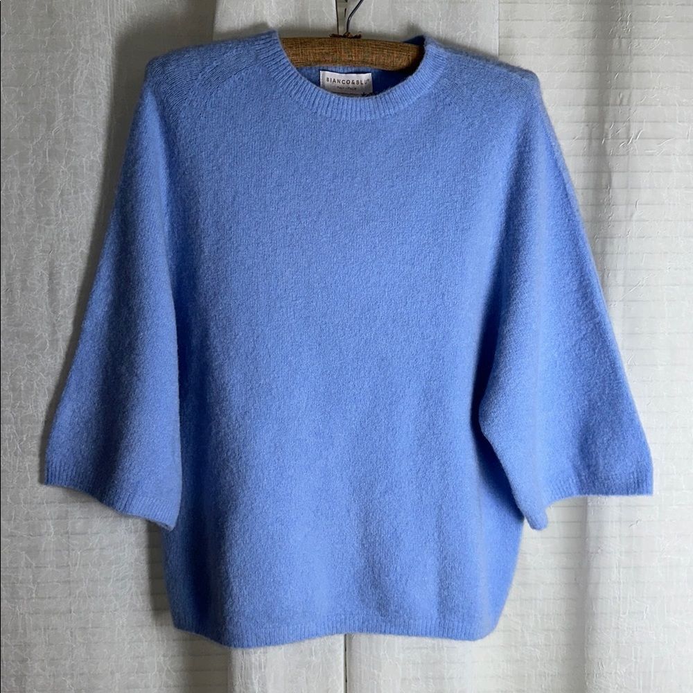 BIANCO & BLU XL Powder Blue Luxury Alpaca Yarn Blend Crew Short Sleeve Sweater